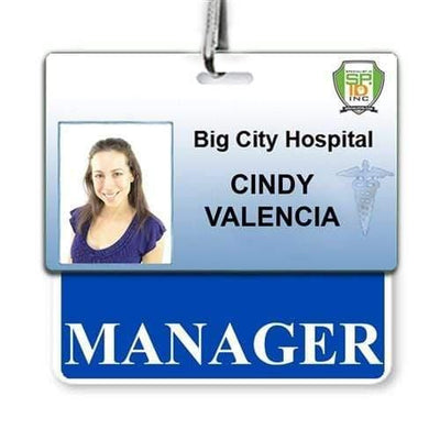 Manager Badge Buddy - Horizontal Hospital ID Role Identifier (Blue Border)
