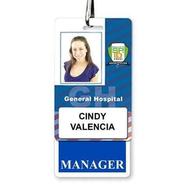 Manager Badge Buddy - Vertical Hospital ID Role Identifier (Blue Border)