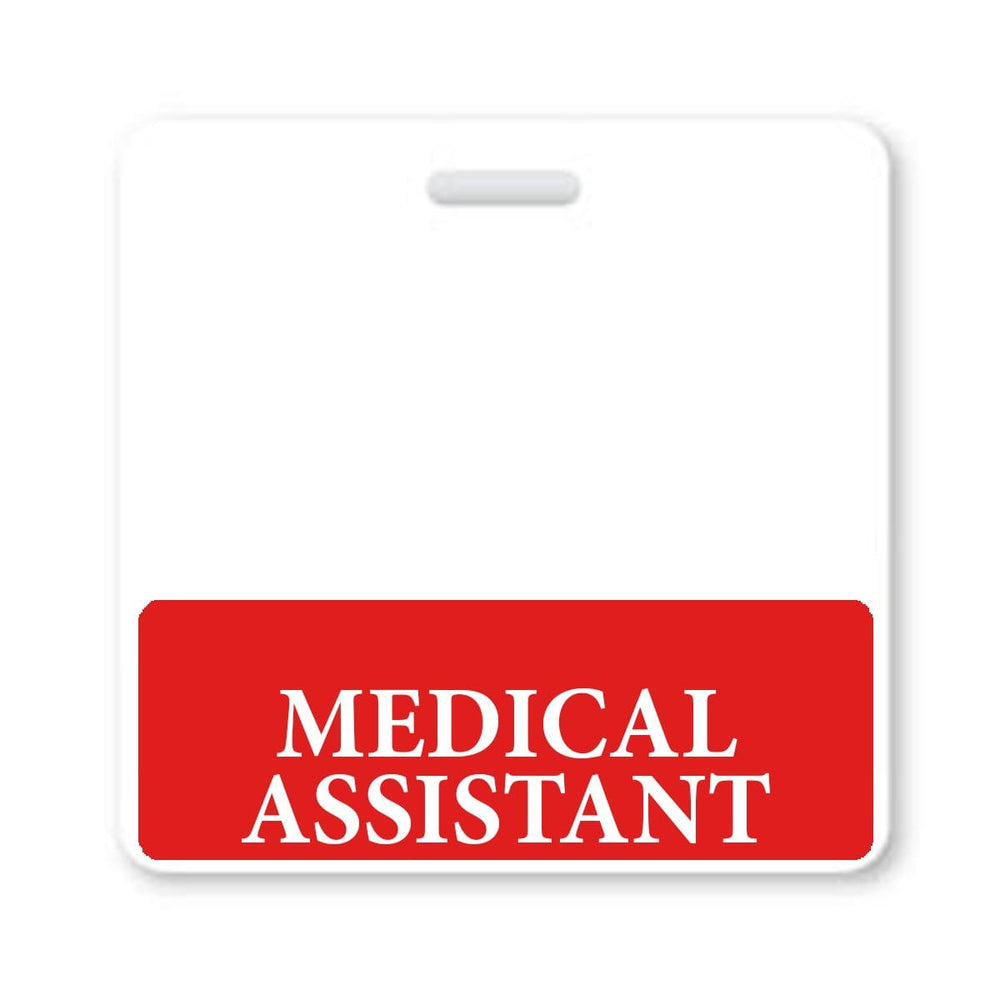 Medical Assistant Badge Buddy - Horizontal Hospital ID Role Identifier (Red Border)
