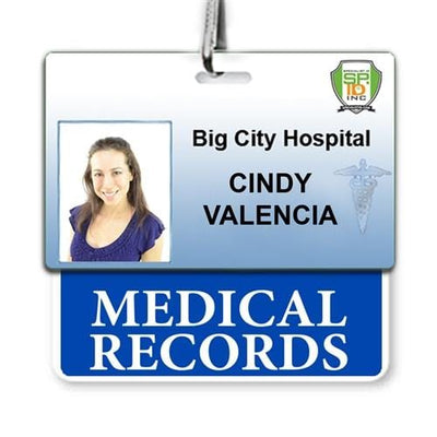 Medical Records Badge Buddy - Horizontal Hospital ID Role Identifier (Blue Border)