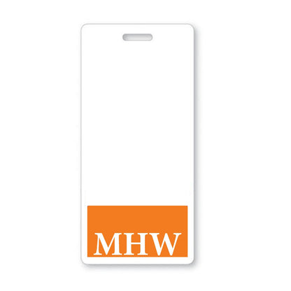 Orange "MHW" Vertical Badge Buddy with Orange Border BB-MHW-ORANGE-V