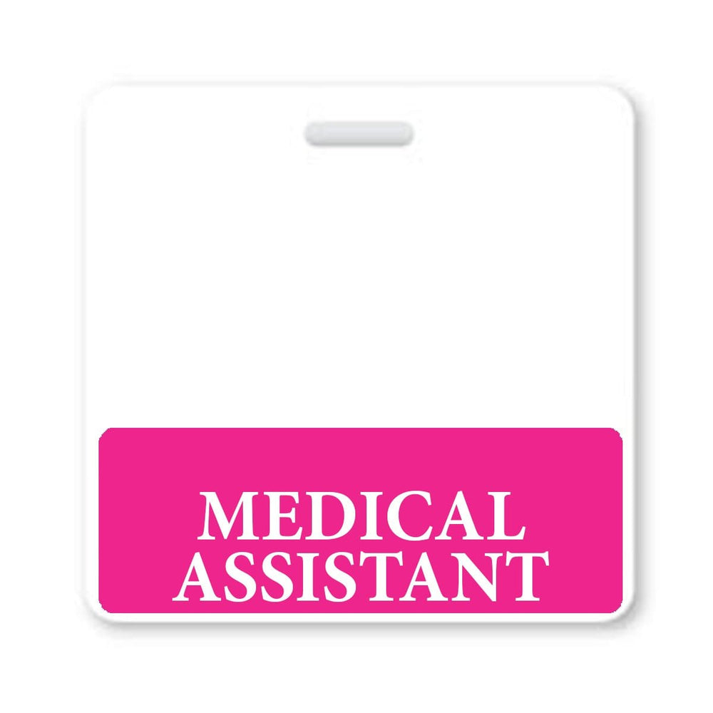 Medical Assistant Badge Buddy - Horizontal Hospital ID Role Identifier (Hot Pink Border)