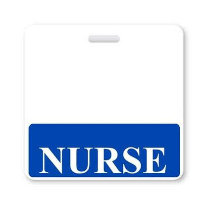 A NURSE Horizontal Badge Buddy with Blue Border displaying the word "NURSE" in large white letters. Sold by Specialist ID.