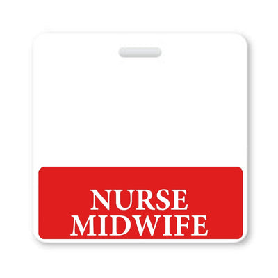 Nurse Midwife Badge Buddy - Horizontal Hospital ID Role Identifier (Red Border)