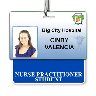 Nurse Practitioner Student Badge Buddy - Horizontal Hospital ID Role Identifier (Blue Border)