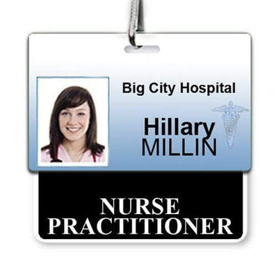 Nurse Practitioner Badge Buddy - Horizontal Hospital ID Role Identifier (Black Border)