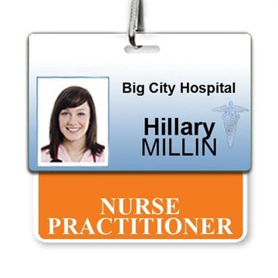 Nurse Practitioner Badge Buddy - Horizontal Hospital ID Role Identifier (Orange Border)