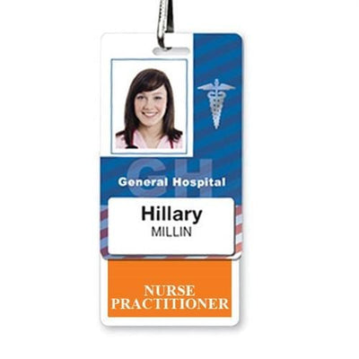 Nurse Practitioner Badge Buddy - Vertical Hospital ID Role Identifier (Orange Border)