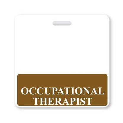 Occupational Therapist Horizontal Badge Buddy with Brown Border, with a brown section at the bottom displaying the text "OCCUPATIONAL THERAPIST" in white capital letters, perfect for a hospital environment.