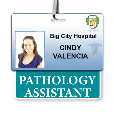 Pathology Assistant Badge Buddy - Horizontal Hospital ID Role Identifier (Teal Border)