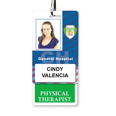 Physical Therapist Badge Buddy - Vertical Hospital ID Role Identifier (Green Border)