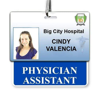 Physician Assistant Badge Buddy - Horizontal Hospital ID Role Identifier (Blue Border)