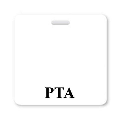 A "PTA" Horizontal Badge Buddy with White Border, perfect for role recognition in a hospital environment. The PTA badge buddy also has a slot for attaching a clip. Sold by Specialist ID.