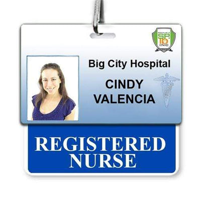 Registered Nurse Badge Buddy - Horizontal Hospital ID Role Identifier (Blue Border)