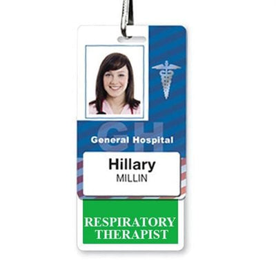Respiratory Therapist Badge Buddy - Vertical Hospital ID Role Identifier (Green Border)