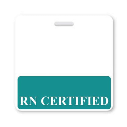 A "RN CERTIFIED" Registered Nurse Horizontal Badge Buddy with Teal Border proudly displaying the text "RN CERTIFIED. Sold by Specialist ID.