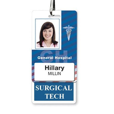 Surgical Tech Badge Buddy - Vertical Hospital ID Role Identifier (Blue Border)