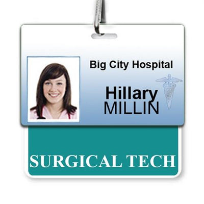 Surgical Tech Badge Buddy - Horizontal Hospital ID Role Identifier (Teal Border)