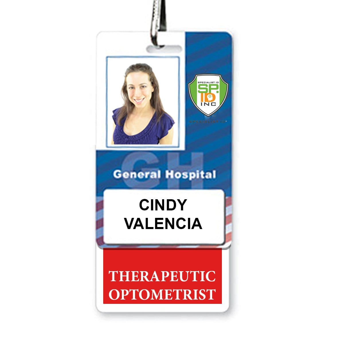 Red "THERAPEUTIC OPTOMETRIST" Vertical Badge Buddy with Red Border BB-THERAPEUTICOPTOMETRIS-RED-V