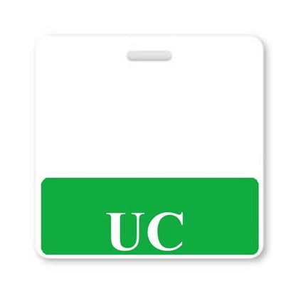 A "UC" Horizontal Badge Buddy with GREEN border displaying the letters "UC" in white for role recognition as a UNIT COORDINATOR. Sold by Specialist ID.