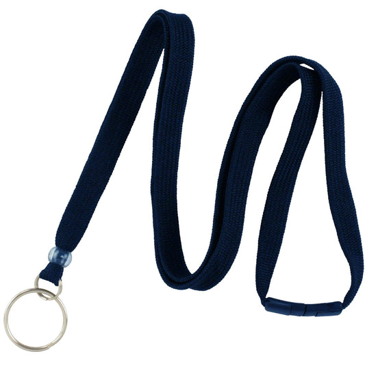 A Premium Key Ring Lanyard with Breakaway Clasp - 3/8 Inch Wide Lanyard with Split Ring Keychain (BL-34R) features a sturdy metal key ring attachment and a plastic safety breakaway clasp for added security.