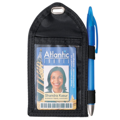 Vinyl Slotted 2 Pocket Black Credential Wallet with Pen Holder (CW-2-BLK)