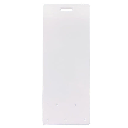 Sure, here is the sentence with the product name replaced:

A rectangular, white plastic cutting board with a built-in handle hole at the top center that doubles as a convenient Pin Buddy for Displaying Pins with Badge Buddies - Vertical for your enamel pins.