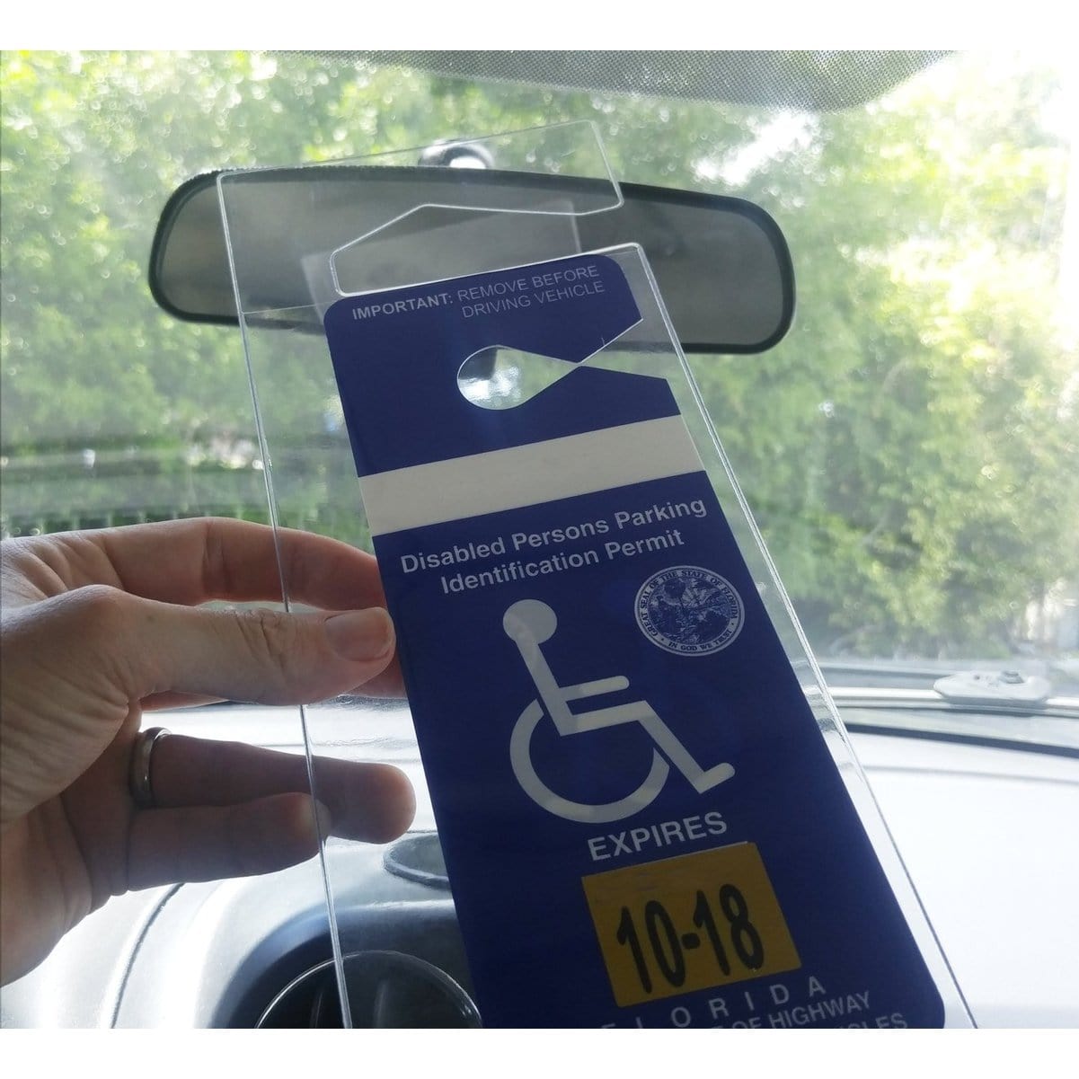 Handicap Parking Placard Protective Holder - Rear View Mirror Disability Permit Hanger by Specialist ID