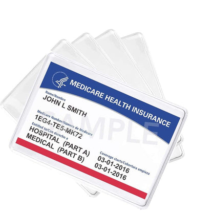 A Medicare health insurance card with the name "John L Smith" includes details for Hospital (Part A) and Medical (Part B) coverage, both starting on 03-01-2016. Ensure its safety by using a durable Clear Vinyl Business Card Holder - Medicare Card Protective Sleeve (1840-3505).