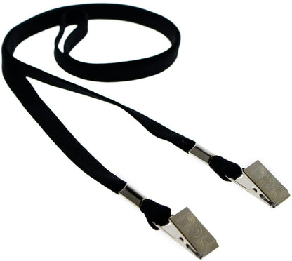 A sleek black Double-Ended Lanyards with Bulldog Clips on Each Side - Comfort Neck Straps ID Holder for Special Event Badges, perfect for holding conference badges securely. Sold by Specialist ID.