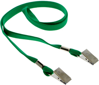 Green double clip lanyard with two bulldog clips
