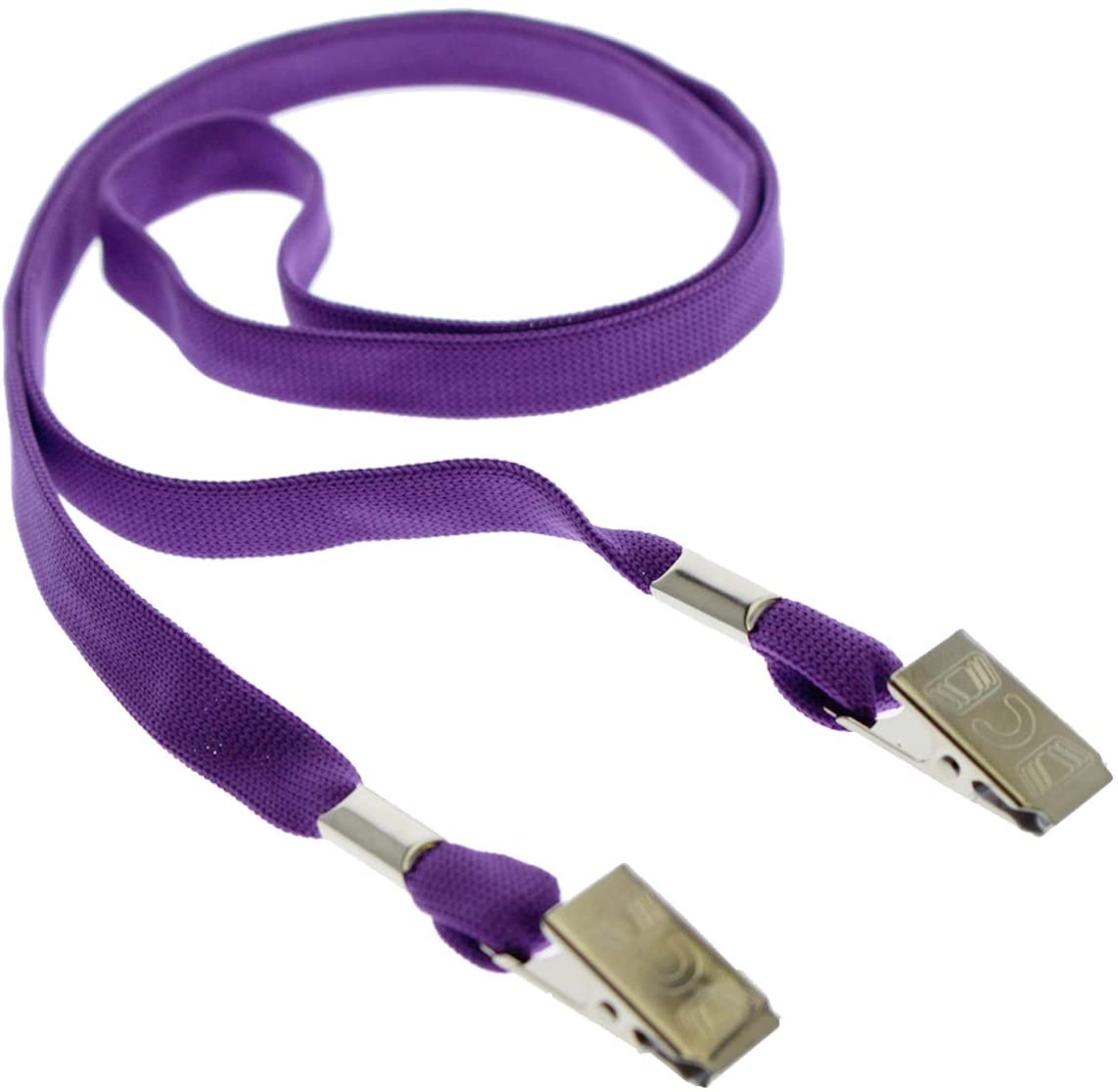 Purple Premium Double Ended Lanyard for Events and Credentials - 2 Bulldog Clips / No Twist Lanyard (NBAL38-2BC) NBAL38-2BC-PURPLE
