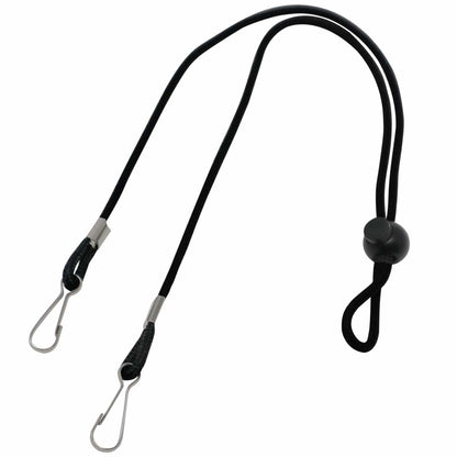 A versatile *Adjustable Length Double Ended Lanyard - Handy & Convenient Event Badge Holder & Hanger with 2 Clips*, featuring an adjustable plastic ball lock in the middle, perfect for use as a hands-free display or event badge holder.