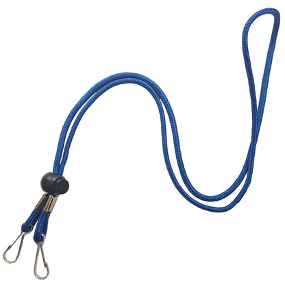 An Adjustable Length Double Ended Lanyard - Handy & Convenient Event Badge Holder & Hanger with 2 Clips, with two metal clips at one end and a plastic adjuster in the middle, perfect for an event badge holder.