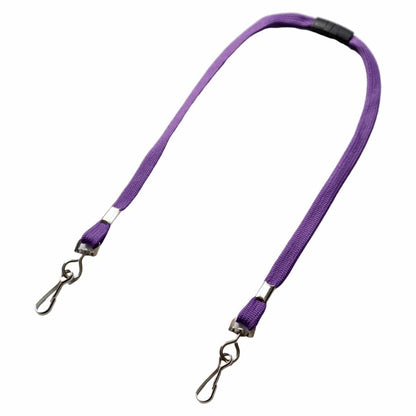 A purple Kids Safe Double Ended Lanyards with Safety Breakaway Clasp and Two Hook Endings - Short Length for Children, designed for holding items securely. Perfect as a kids lanyard, it also features a breakaway clasp for added safety.