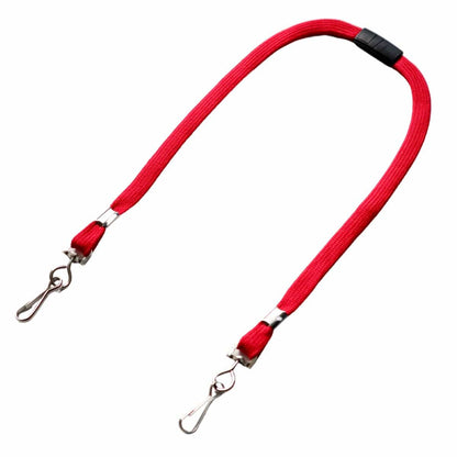 A red Kids Safe Double Ended Lanyards with Safety Breakaway Clasp and Two Hook Endings - Short Length for Children, ideal as a double-ended lanyard holder. Sold by Specialist ID.