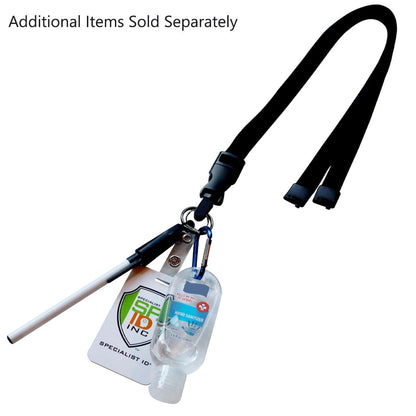Lanyard with Pen and ID Badge Holder - All in One Neck Lanyards (SPID-2380) with attached pen holder, hand sanitizer bottle, and ID holder. Text at the top reads 'Additional Items Sold Separately.'