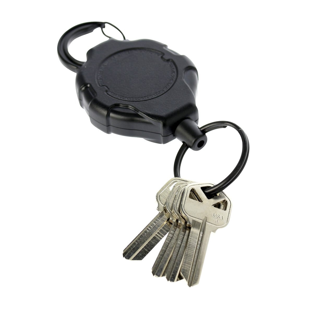Heavy Duty Retractable Ratchit Keychain Tether Reel for Multiple Keys with Clip and Locking Feature SPID-3290-BLACK