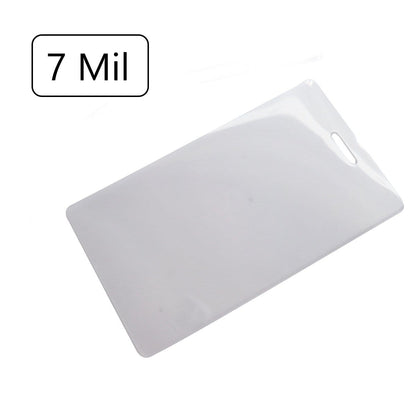 A 7 Mil Medium Duty Laminating Pouch for 2.5" x 4.25" Luggage Tags or ID with Vertical Slot Hole, labeled "7 Mil" indicating thickness. Perfect for transforming into a DIY craft or even repurposing as a luggage tag.