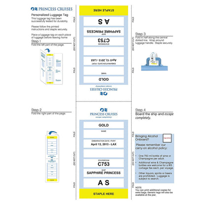 A close-up of a cruise ship gleams under the sun, with travelers' luggage neatly secured using Premium Vinyl Cruise Ship Luggage Tag Holders with 9" Worm Loops Attach to Your Suitcases, Bag Handles, and Carry On Luggage - 3 1/2 x 7" Clear Protective Insert Sleeves by Specialist ID.