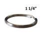 A metallic 25 Premium Extra Large 1 1/4" Split Rings (SPID-9240), crafted from heat-treated steel, displayed against a white background. This durable piece is an essential part of any keychain accessories collection.