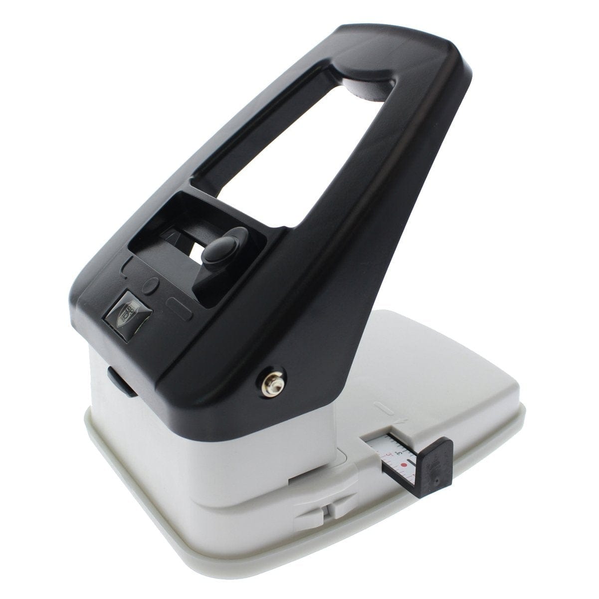 A 3-in1 ID Card Slot Punch w/ 1 hole Punch and Corner Rounder, with an adjustable sliding guide, ideal for creating slots in ID cards, is shown against a white background.