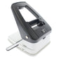 A black and white 3-in1 ID Card Slot Punch w/ 1 hole Punch and Corner Rounder with an adjustable guide for aligning paper, perfect for organizing documents or prepping ID cards.