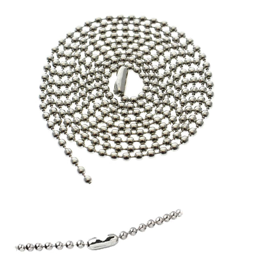 A Nickel-Plated Steel Beaded Neck Chain, Length 36" (P/N 2125-2000) with a connector in the center. This durable accessory is ideal for ID badge applications. A close-up of the chain connector is shown below the main image.