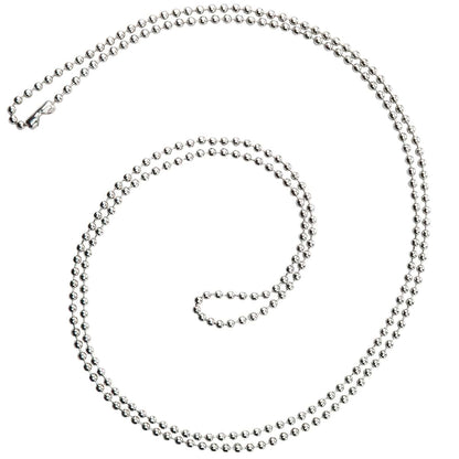 A silver Nickel-Plated Steel Beaded Neck Chain, Length 36" (P/N 2125-2000) necklace, coiled in a spiral shape on a white background, serves as a durable accessory perfect for ID badge applications.