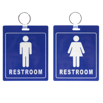 Restroom Pass Keychain - Bathroom Tag with Key Chain Ring - Heavy Duty Large Passes for Men and Women Restrooms with Key Holder (Sold in 2 Pack) (SPID-9830-Blue)
