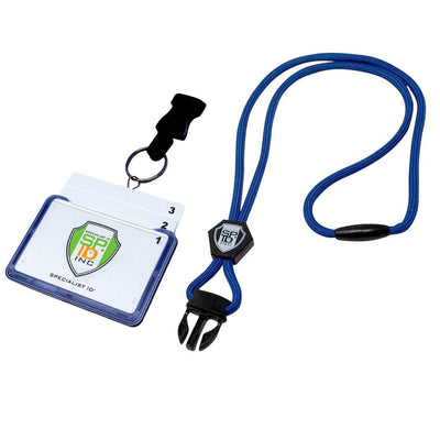 Specialist ID Horizontal 3 Card Badge Holder & Heavy Duty Lanyard with Breakaway Clip and Key Ring - Hard Plastic Rigid Name Tag Protector -Top Load for Three Badges