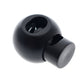 A black, spherical Adjustable Cord Lock - Round Ball Style - Single Hole End Toggle for DIY Projects (2135-4001) with a small cylindrical base and an opening for inserting pencils, reminiscent of toggle fasteners in its sleek design.