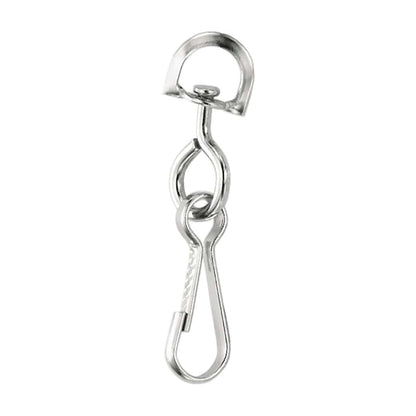 A Premium Metal Swivel J Hook Clips with 1/2 Inch D Ring - Great for DIY Lanyards & Crafts (6920-2300) with a loop at the top and a spring-loaded clip at the bottom, perfect for customized keychains or DIY face mask lanyards.