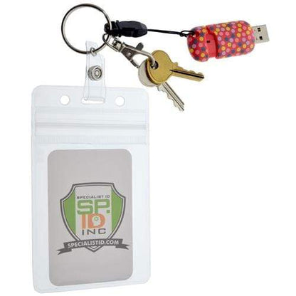 Detachable loop string adapter attached to keys, USB drive and badge holder, SKU SPID-CPA.